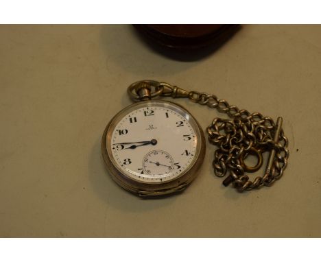 An Omega silver pocket watch, having 4.2cm white enamel dial decorated Arabic numerals with subsidiary seconds dial, stem win