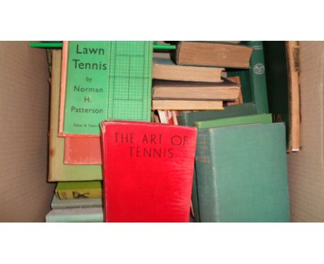 38 vintage tennis books,mostly instructional, Tilden, Nuthall, Lacoste, Lenglen, Hierons, Burrow, Perry, Round, Wilding, etc.
