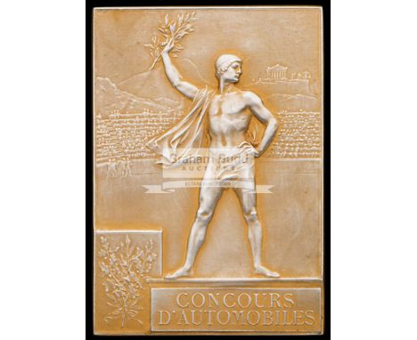 Paris 1900 Olympic Games 'Concours d'Automobiles' silver-gilt award plaque,by Frederic Vernon (1858-1912), awarded for an aut