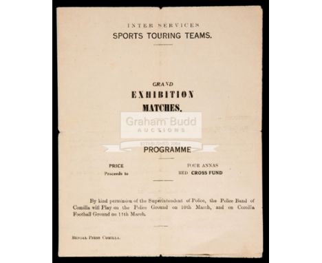 Wartime England v Scotland international exhibition match programme played at Mynamatti, India, 10th March 1943,Ted Ditchburn