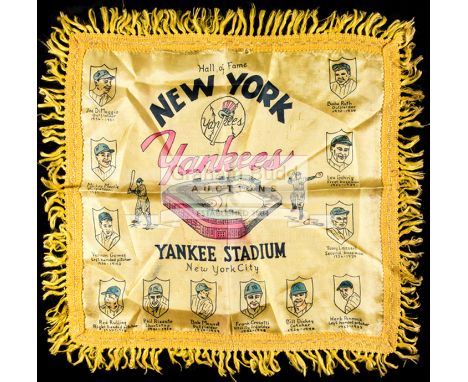 New York Yankees Hall of Fame commemorative 'silk',honouring the players Babe Ruth, Lou Gehrig, Tony Lazzeri, Herb Pennock, B