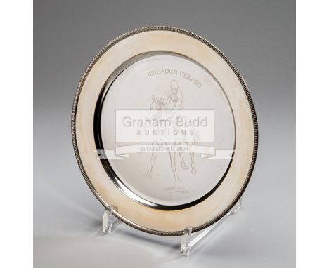 A silver plate commemorating the achievements of the champions racehorse "Brigadier Gerard", hallmarked English silver by Com