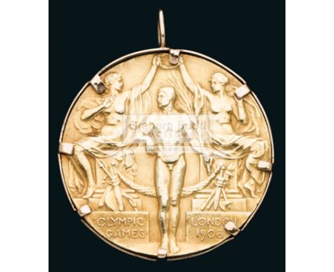 London 1908 Olympic Games gold prize winner's medal for the 100 kilometres cycling event won by Great Britain's Charles Bartl