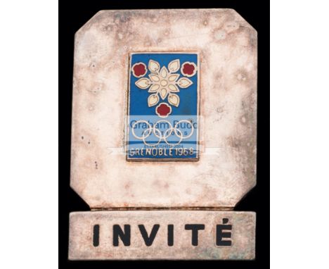 Grenoble 1968 Winter Olympic Games guest's badge,with affixed enamel Games logo, the bar inscribed invité