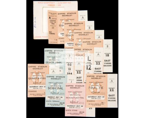 Twelve 1966 World Cup ticket stubs for matches played at Wembley,Final, s/f, 3rd/4th. 1/4f & 8 x 1/8f including a pair of unu