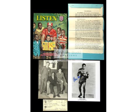 The Archie Moore family album,content including signed items, a 1950 management contract, photographs, bank cheques, a Listen