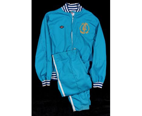 Mick Jones Leeds United 1970 F.A. Cup Final full tracksuit,light blue top & bottoms, gold club crest inscribed CUP FINAL, WEM