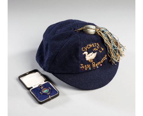 Jesse Pennington cap awarded for snooker,inscribed CYGNETS, 1945-46, TO JESSE PENNINGTON; together with a silver & enamel ang