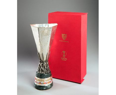 Sevilla CF UEFA Europa League Champions commemorative trophy,in the form of a silver-plated scale replica of the tournament t