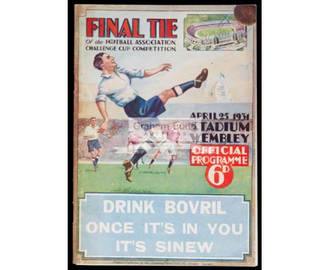 F.A. Cup Final programme Birmingham v West Bromwich Albion 25th April 1931,staples removed, light vertical fold, but generall