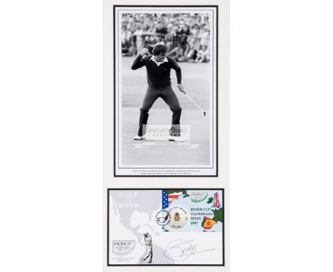 Seve Ballesteros framed memorabilia display,comprising a 1997 Ryder Cup Valderrama postal cover signed by the legendary golfe