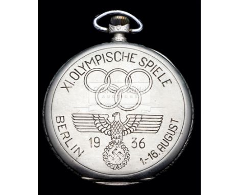 Berlin 1936 Olympic Games commemorative pocket watch,the case engraved with Olympic Rings over German army eagle and inscribe