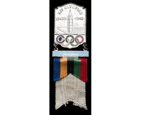 London 1948 Olympic Games National Olympic Committee official's badge,silvered-metal, designed with Big Ben and the House of 