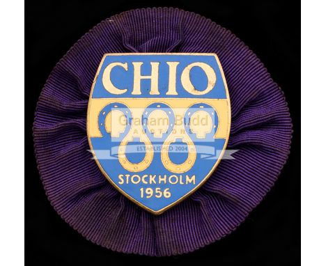 An official's badge for the international horse riding event that took place immediately after the conclusion of the 1956 Sto
