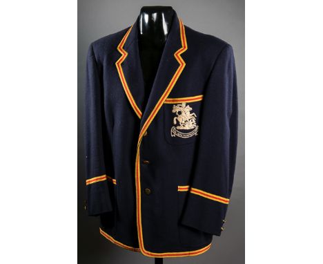 Godfrey Evans MCC blazer from the England cricket tour to South Africa 1956-57,Simpson tailored Daks, navy blue wool with 'eg