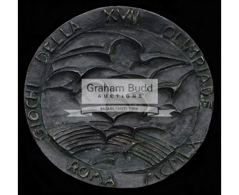Rome 1960 Olympic Games participant's medal,bronze, 55mm., by E. Greco, nude female torchbearer superimposed over Olympic Rin