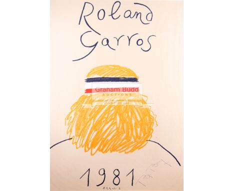 The rare 1981 Roland Garros tennis poster featuring and signed by Bjorn Borg,by the artist Eduardo Arroyo, the portrait drawn