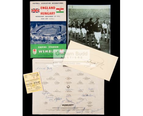 1953 England Hungary autographs,a line-ups page removed from the programme signed by the Hungary 'Mighty Magyars', Puskas did