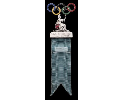 Rare International Olympic Committee badge for the 38th Session held in London in 1939,silvered & enamel, Brittania and Olymp