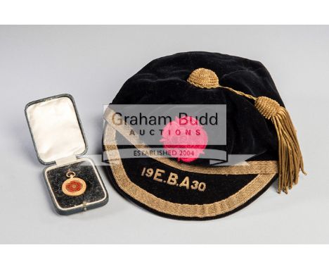 1930 English Baseball Association representative cap and cup winner's medal both awarded to E. Jones,the black cap inscribed 