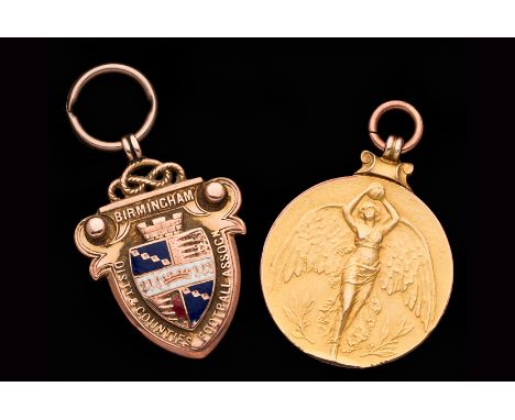Jesse Pennington Birmingham District & Counties Football Association Senior Cup runners-up medal 1904-05,9ct. gold & enamel, 
