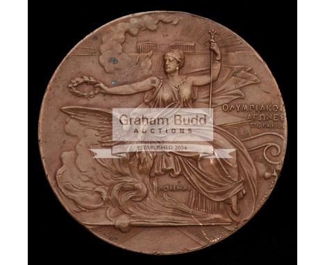 Athens 1896 Olympic Games participant's medal,designed by N Lytras, struck by Honto-Poulus, bronze, the obverse with seated N