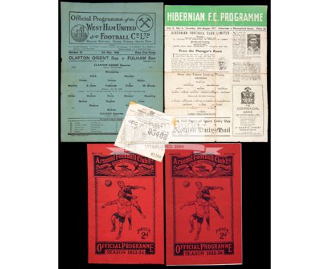 A collection of football programme and general sporting ephemera,programmes including two 1930s Arsenals, Cambridge Schools v