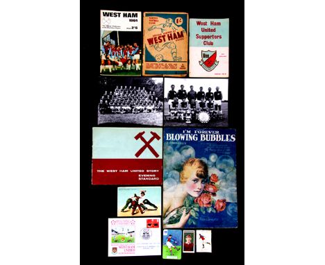 West Ham memorabilia,vintage sheet music for "I'm Forever Blowing Bubbles"; photographs, cigarette & trade cards, postal cove