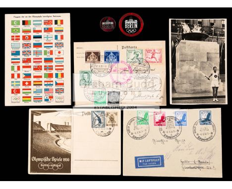 Berlin 1936 Olympic Games memorabilia from the collection of the British diver Jean Gilbert,including two gilt-metal & enamel