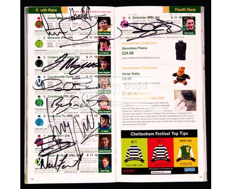 A collection of five signed Champion Hurdle racecards,i) 2007 (Sublimity) signed by all the competing jockeys and additionall