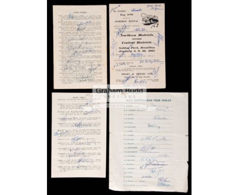 Cricket autographs collected by Harold Pooley, New Zealand First Class umpire in the 1950s and 1960s,ten items comprising a 1