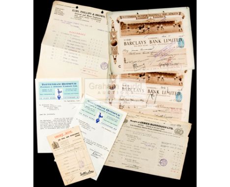 A group of eight Tottenham Hotspur FC banker's cheques dating from 1925,sold together with a small file of suppliers' invoice