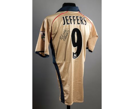 Francis Jeffers signed gold Arsenal No.9 jersey bench-worn when Arsenal clinched the Premier League title with a victory at M