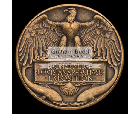 Bronze Medal of the Louisiana Purchase Exposition 1904,Circular, 64mm., by Weinberg, Louisiana cloaking Indian maiden, revers