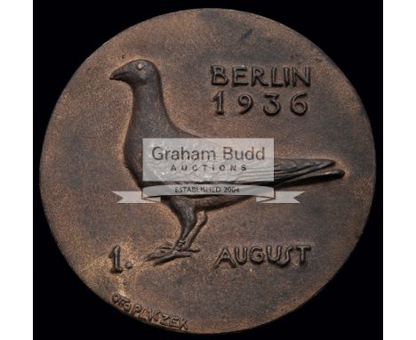 Berlin 1936 Olympic Games Opening Ceremony participation medal,cast bronze by Otto Placzek, obverse with pigeon and dated 1 A