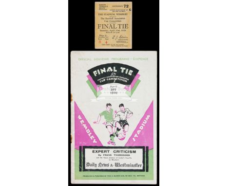 F.A. Cup Final programme Blackburn Rovers v Huddersfield Town 21st April 1928,staples removed, reasonably good condition; sol
