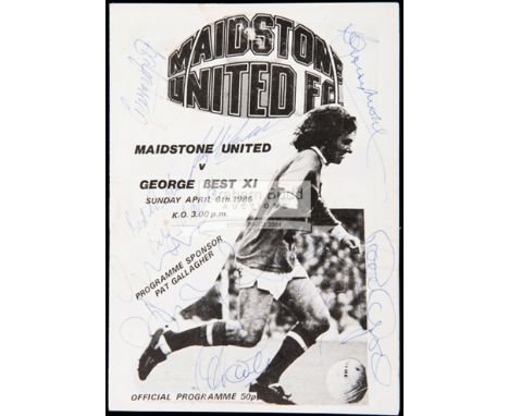 Three autographed football programmes,a Maidstone United v George Best XI programme 1985-86 signed by George Best, Bobby Moor