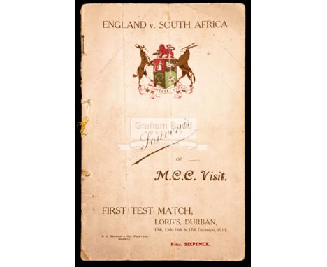 Scarce Souvenir of M.C.C. Visit to South Africa and First Test Match, Lord's, Durban, 13th to 17th December 1913,illustrated 