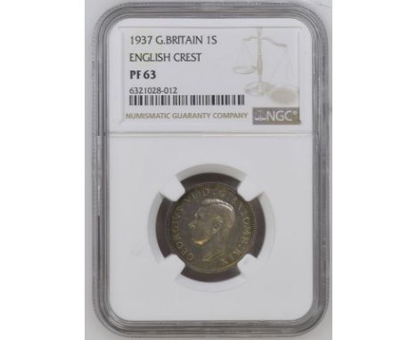 UNITED KINGDOM. George VI, 1936-52. Silver shilling, 1937. Royal Mint. Proof. Bare head of King George V facing left; B.M. on