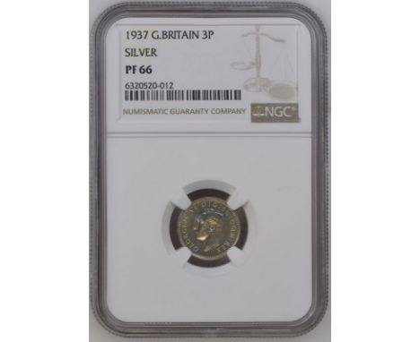 UNITED KINGDOM. George VI, 1936-52. Silver threepence, 1937. Royal Mint. Proof. Bare head of King George VI facing left; GEOR