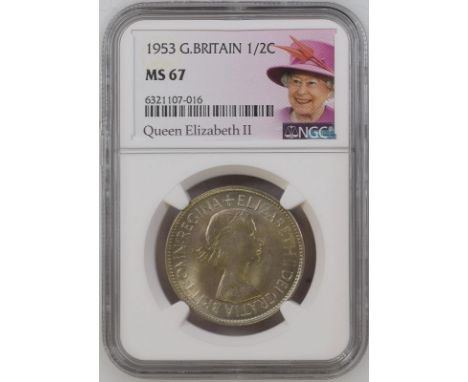 UNITED KINGDOM. Elizabeth II, 1952-. CuproNickel halfcrown, 1953. Royal Mint. First, laureate bust of Elizabeth II facing rig