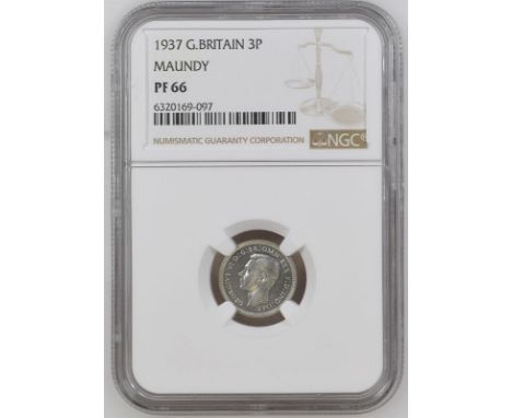 UNITED KINGDOM. George VI, 1936-52. Silver threepence, 1937. Royal Mint. Proof. Bare head of King George VI facing left; GEOR