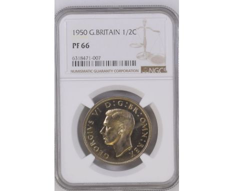 UNITED KINGDOM. George VI, 1936-52. CuproNickel halfcrown, 1950. Royal Mint. Proof. Bare head of King George VI facing left; 