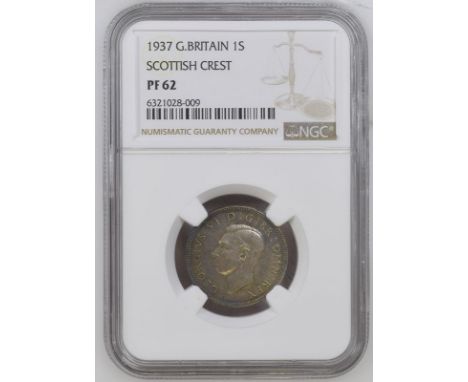 UNITED KINGDOM. George VI, 1936-52. silver shilling, 1937. Royal Mint. Proof. Bare head of King George V facing left; B.M. on
