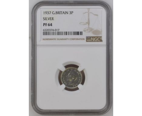 UNITED KINGDOM. George VI, 1936-52. Silver threepence, 1937. Royal Mint. Proof. Bare head of King George VI facing left; GEOR