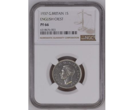 UNITED KINGDOM. George VI, 1936-52. Silver shilling, 1937. Royal Mint. Proof. Bare head of King George V facing left; B.M. on