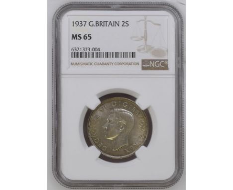 UNITED KINGDOM. George VI, 1936-52. Silver two shillings, 1937. Royal Mint. Bare head of King George VI facing left; HP below