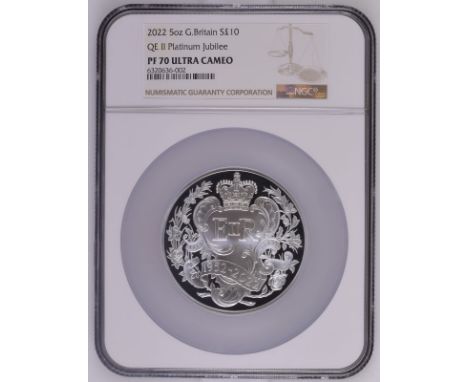 UNITED KINGDOM. Elizabeth II, 1952-. Silver 10 pounds, 2022. Royal Mint. Proof. Commemorating the Platinum Jubilee of Queen E