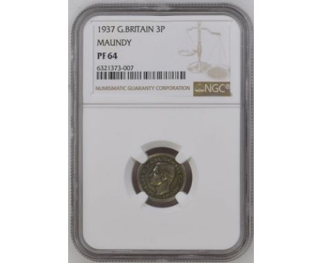 UNITED KINGDOM. George VI, 1936-52. Silver threepence, 1937. Royal Mint. Proof. Bare head of King George VI facing left; GEOR