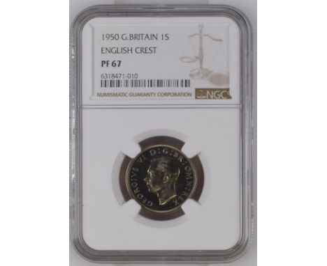 UNITED KINGDOM. George VI, 1936-52. CuproNickel shilling, 1950. Royal Mint. Proof. Bare head of King George V facing left; B.